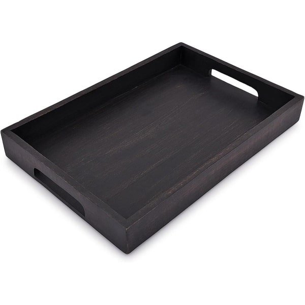 Acacia Dienblad van Hout in Zwart - Ideaal voor Ontbijt en Diner - Keuken en Woonkamer Accessoire - Met Handvat - 15" x 10" x 16" - Stijlvol en Functioneel