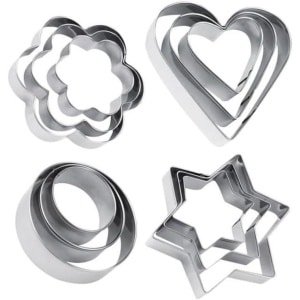 Allecto Plus - 12-delige Set Koekjesvormen voor DIY Bakken - Hart, Cirkel, Bloem, Stervormig - Keuken Accessoires voor Fondant Cake en Fruit