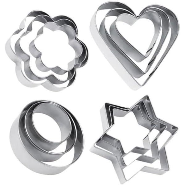 Allecto Plus - 12-delige Set Koekjesvormen voor DIY Bakken - Hart, Cirkel, Bloem, Stervormig - Keuken Accessoires voor Fondant Cake en Fruit