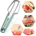 Allecto Plus - 3-in-1 watermeloen vorksnijder roestvrij staal - fruitvork - keuken gadgets - camping accessoire - draagbaar snijgereedschap - meloen snijder - ijslollysnijder - mes voor watermeloen - handig en multifunctioneel.