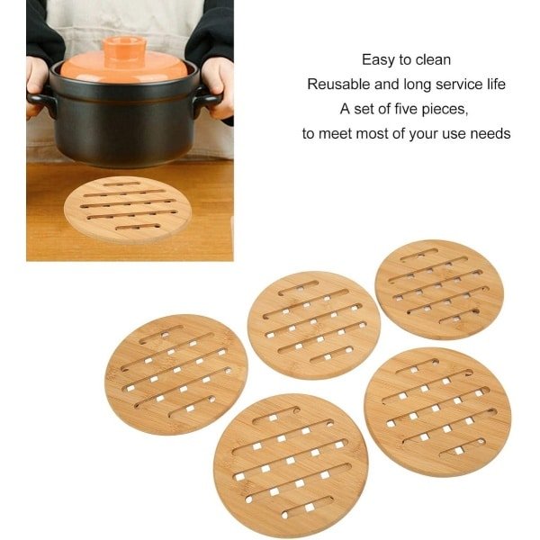 Allecto Plus - Hittebestendige Onderzetters voor Warme Gerechten - Bamboe Tafel Mat - Pot Mat - Antislipmatten - Theepot Onderzetter - Rond 18CM - Thuis Keuken Accessoires