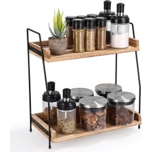 Allecto Plus - Keukentrolley voor koffiestation en kruidenopslag - 2-laags houten organizer voor thuis en kantoor - Keuken accessoires organiseren