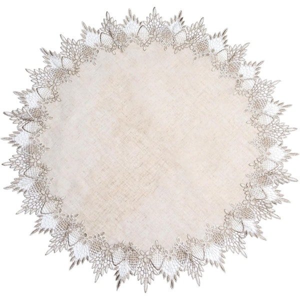 Allecto Plus - Linnen Doily 28 x 28 inch beige tafelkleed met kanten rand - salontafel topper - tafeldecoratie - eetkamer & keuken - 70 x 70 cm - Trendy stoffen accessoire voor interieur styling