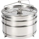 Allecto Plus - Multifunctionele 3-laags roestvrijstalen stoomboot set voor in de keuken - Stapelbaar - Chef-kok accessoires - Snelkookpan - Kookgerei voor huishoudelijke keukens