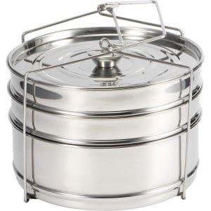Allecto Plus - Multifunctionele 3-laags roestvrijstalen stoomboot set voor in de keuken - Stapelbaar - Chef-kok accessoires - Snelkookpan - Kookgerei voor huishoudelijke keukens
