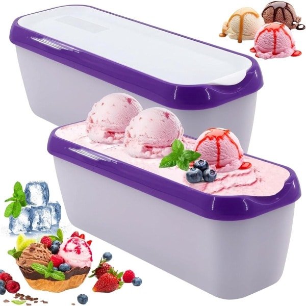 Allecto Plus - Set van 2 Herbruikbare IJsemmer Containers 1.5L - Silicone Deksel - Vriezer - BPA-vrij - Homemade IJs Opslag - Keuken Accessoires