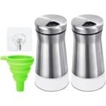 Allecto Plus - Set van 2 zout- en pepervaatjes met accessoires voor keuken - Draaisluiting en navulbaar - Transparante bodem - Kruidenstrooier - Strooifles - Dispenserfles