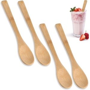 Allecto Plus - Set van 4 kleine bamboe houten lepels voor thee, koffie en soep - Keuken accessoires voor eten serveren - Houten honinglepel met een lengte van 6,3 inch