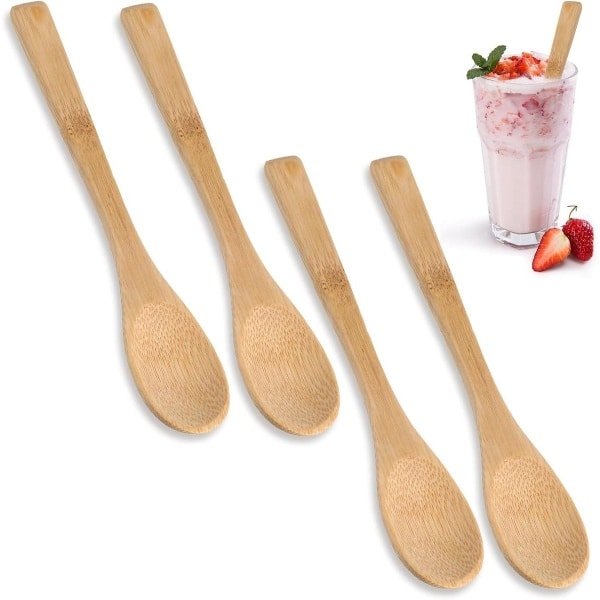 Allecto Plus - Set van 4 kleine bamboe houten lepels voor thee, koffie en soep - Keuken accessoires voor eten serveren - Houten honinglepel met een lengte van 6,3 inch