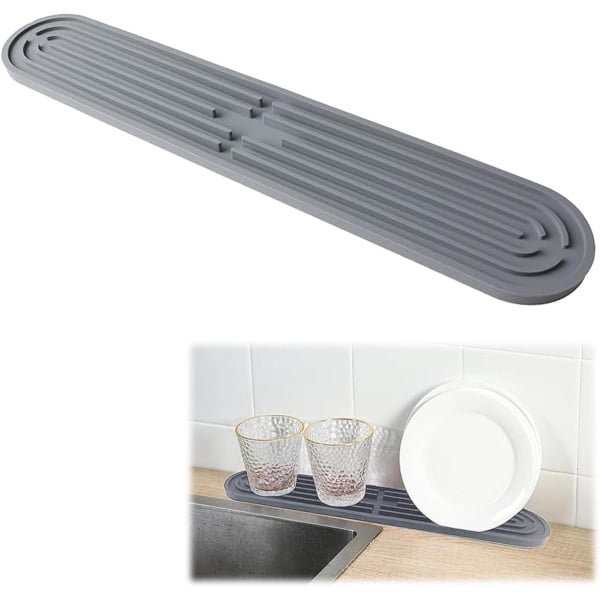 Allecto Plus - Siliconen Afdruipmat 43 x 78 cm voor Servies en Glazen - Barmat Vaatwasmachinebestendig - Grijs Kleur - Snijplanken - Flessen - Keuken Accessoire.