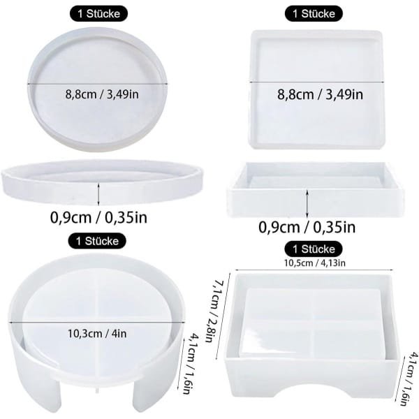 Allecto Plus - Siliconen Onderzetter Vormset 10 Stuks - Bakvorm - Hars Onderzetters - Ronde Epoxyharsvormen - Onderzettervormen voor Harsgieten - Epoxyhars Vorm - Keuken Accessoires - Hittebestendige Siliconen Mat - DIY Ambachten