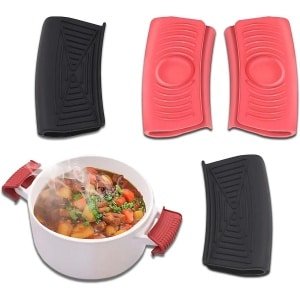 Allecto Plus - Siliconen handgrepen voor potten en pannen - Hittebestendige reserveknoppen - Geschikt voor ovenschalen en braadpannen - Keuken accessoires - Set van 4 - Zwart en rood