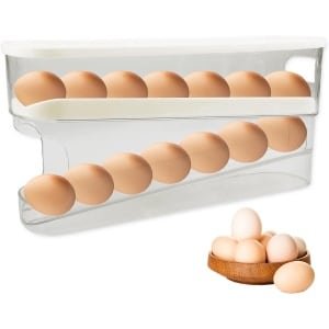 Allecto Plus - Uittrekbare eierhouder voor koelkast - 12 grote eieren - PTE-materiaal - automatisch rollende eierorganizer - koelkast bewaren - houder - opbergdoos - keuken accessoire - praktische koelkast organizer