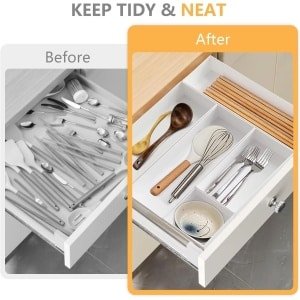 Allecto Premium - Bestekbak voor lade met 7 delen - Bestekhouder voor keukenlade - Ladescheidingswanden voor lepels, vorken en messen - Organizer voor keukenladen - In 3 maten - Voor keukengerei en gadgets