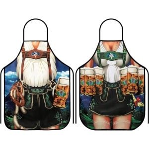 Allecto Premium - Schort voor volwassenen keuken en barbecue cadeau set - grappig schort - feestkeuken accessoires - 2 stuks - groen blauw wit - 80x60cm