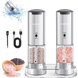 Automatische Oplaadbare Elektrische Zout- en Pepermolen met 95 ml Afwasbare Container - Uitwendig Verstelbare Grofheid voor Keuken Restaurant BBQ Geschenk (2 stuks)