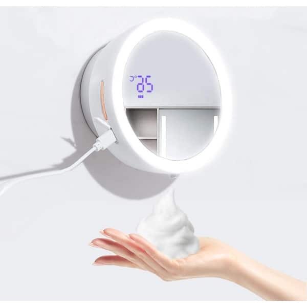 Automatische elektrische zeepdispenser met LED make-upspiegel - wandbevestiging - waterdicht - contactloze zeepdispenser - badkamer keuken hotel - temperatuurweergave.