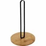 Bamboe Keukenrolhouder - Moderne Houten Houder met Zwarte Metalen Standaard - Stijlvolle Accessoire voor Keuken & Eettafel - Mat Zwart