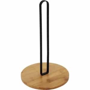Bamboe Keukenrolhouder - Moderne Houten Houder met Zwarte Metalen Standaard - Stijlvolle Accessoire voor Keuken & Eettafel - Mat Zwart