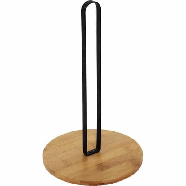 Bamboe Keukenrolhouder - Moderne Houten Houder met Zwarte Metalen Standaard - Stijlvolle Accessoire voor Keuken & Eettafel - Mat Zwart