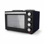 Brock Elektrische Mini Oven met 2 Kookplaten - 30L Vrijstaande Convectieoven met Grillfunctie, Timer en Dubbele Kookzones - 1600W Compacte Combi Oven voor Keuken, Studentenkamer of Camping - Zwart