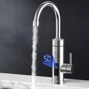 CHIWIN Elektrische Keukenkraan met Temperatuurdisplay - 3S Doorstroomverwarmer - 3000W - 304 RVS - Doorstroomboiler met Kraan - Verwarmt tot 60 Graden - voor Keuken en Badkamer