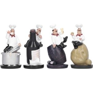 Chef Standbeeld Beeldjes Set - Decoratieve Hars Ornamenten voor Keuken - Leuke Collectible Cadeau - Restaurant Decoratie met 4 Stuks - Perfect voor Cooks & Horeca - Café en Bakkerijen Accessoires