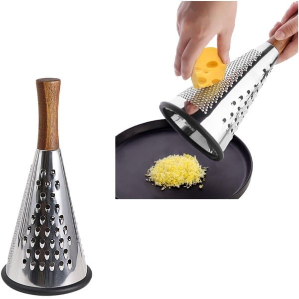 Conische Kaasrasp - Handrasp - Keukenrasp met Houten Handvat - Citroenrasp - Kaasrasp - Gemberrasp - Knoflookrasp - Brede rasp - RVS rasp - Keukengerei - Keuken accessoires - 1 stuk