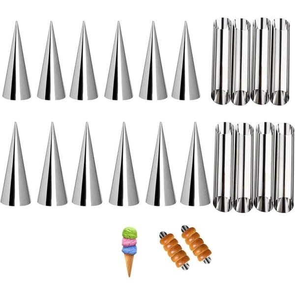 Crème horn mallen set van 20 stuks - kegel en buisvormig van roestvrij staal - bakvormen voor croissant en cannoli - bakken mal - keuken accessoires