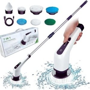 Elektrische Reinigingsborstel - 360 Graden Draaibare Spin Scrubber Met 7 Instelbare Borstelkoppen - Reinigingsborstel Voor Hoeken - Toilet - Keuken - Badkamer - Ramen - Bodemplaat (TX-910-EU-W)