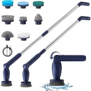 Elektrische Reinigingsborstel met Lange Steel en 8 Verwisselbare Borstelkoppen - Draadloze Spin Scrubber - Verstelbare Handgreep 37-130 cm - 2 Snelheden - Voor Badkamer, Keuken, Auto - Diepe Schoonmaak