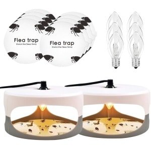 Elektrische Vlooienval Set met 2 Stuks, 6 Lampen en 8 Vallen - Inclusief Plakstrips - Voor Slaapkamer, Woonkamer, Keuken, Bijkeuken