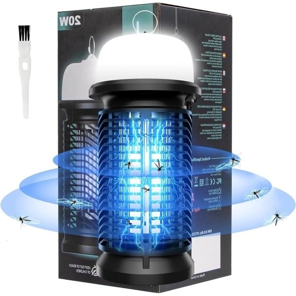 Elektrische muggenval met ledlicht en 20 W uv-licht voor binnen en buiten - krachtige insectenverdeler - stekker muggenkiller voor patio, tuin en keuken