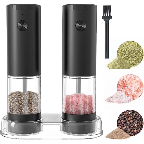 Elektrische zout- en pepermolenset - batterijwerkend - geschikt voor keuken - 2 stuks - zwart