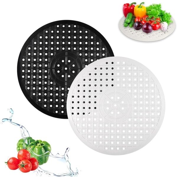 Gootsteenmat - 2 Stuks - 30cm - Rond - Wit en Zwart - Keuken Accessoires - Gootsteen Beschermer - Spoelbakmat - Anti Kras - Voor Wasbak - Wasbak Matje - Gootsteen Matje - Onderzetters Siliconen - Rubber Mat - Gootsteen Accessoires