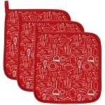 Hittebestendige Pannenlap Set - Keuken Accessoire - 3 Stuks - Rood - 100% Katoen - 20cmx20cm