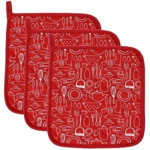 Hittebestendige Pannenlap Set - Keuken Accessoire - 3 Stuks - Rood - 100% Katoen - 20cmx20cm