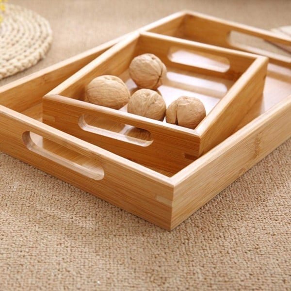 Houten Dienblad met 2 Handvatten - Thee Serveerblad - Rechthoekig Houten Dienblad - Keuken Accessoire - Medium Formaat 30 x 20 cm - Thuis en Keuken Decoratie
