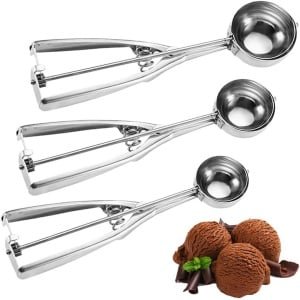 IJsschep set van 3 stuks - RVS ijslepels voor ijs, fruit en aardappelpuree - Keuken accessoire voor desserts - Handig keukengerei met bolvormige lepels