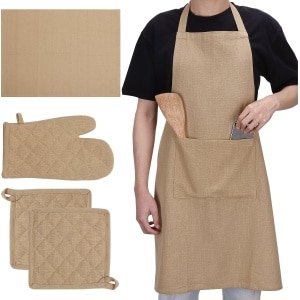 JEMIDI keukenset wasbaar - 1x ovenwant 2x pannenlappen 1x schort 1x vaatdoek - Oven en hittebestendige ovenwanten en onderzetters - Keuken accessoires