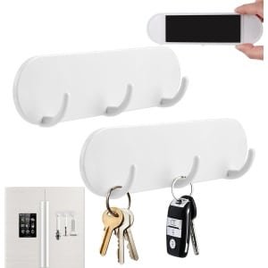JGS Premium - Magnetische Sleutelhouder met 3 Haken voor Koelkast en Muur - Hal Sleutelbord - Wit - Geen Boren Nodig - Praktisch Accessoire voor Keuken en Wasruimtes