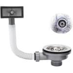 JGS Premium - Mini Mand Afvalkit voor Gootsteen RVS G1½" 114mm - Aanrecht Zeef met Overloopleidingen - Vierkante Afvoer Cover - Keuken Accessoire - Roestvrij Staal - Duurzaam Material - Eenvoudige Installatie