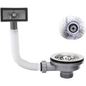 JGS Premium - Mini Mand Afvalkit voor Gootsteen RVS G1½" 114mm - Aanrecht Zeef met Overloopleidingen - Vierkante Afvoer Cover - Keuken Accessoire - Roestvrij Staal - Duurzaam Material - Eenvoudige Installatie