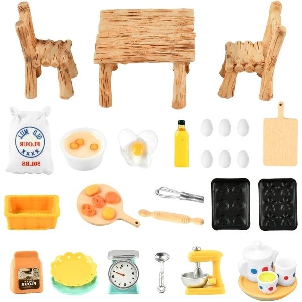 JGS Premium - Poppenhuis accessoires: miniatuur keuken meubels 1/12 schaal - Poppenhuis set met miniatuurkeuken, tafel en stoelen