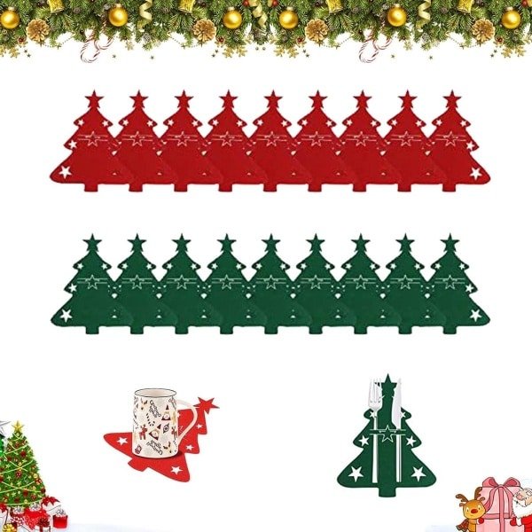 Kerst Bestek Houders 18 Stuks - Vilt Kerst Tafeldecoratie voor Dinerfeesten - Zilverwerk Servies Zakken - Kersttafel Decoratie met Kerstmotief - Geschikt voor Party, Thuis, Restaurant en Keuken - Feestelijke Kerst Accessoires