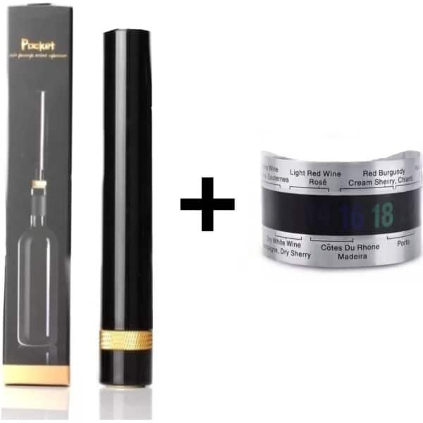 KimDo - Wijn accessoires cadeau - Goud kurkentrekker - Wijn thermometer - Wijnopener - RVS - luchtdruk kurkentrekker - flesopener - keuken accessoires - cadeautip - gadgets cadeau
