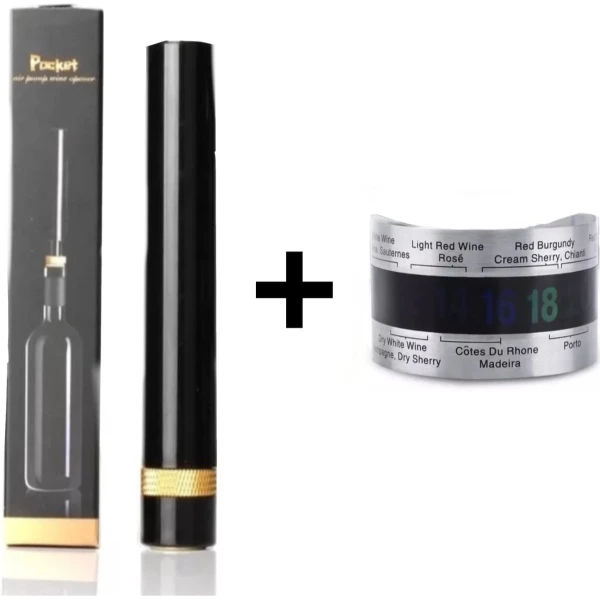 KimDo - Wijn accessoires cadeau - Goud kurkentrekker - Wijn thermometer - Wijnopener - RVS - luchtdruk kurkentrekker - flesopener - keuken accessoires - cadeautip - gadgets cadeau