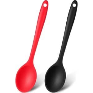Kleine Siliconen Lepels - Anti-aanbak - Keuken Accessoires - 2 Stuks - Rood en Zwart - Siliconen