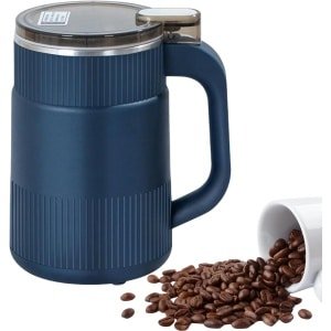 Koffiemolen van staal - 14,5 x 14,5 x 17 cm - Stille elektrische molen voor koffiebonen, specerijen - Compact ontwerp, eenvoudig te gebruiken - Krachtige motor - Maalfunctie - Geschikt voor keuken- en voedselgereedschap - Blauw
