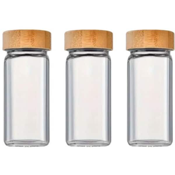 Kruidenpotjes VINNIE - Bruin - Hout / Glas- 11 x 5 cm - Set van 3 - Keuken - Accessoires - Spices - Voorraadkast